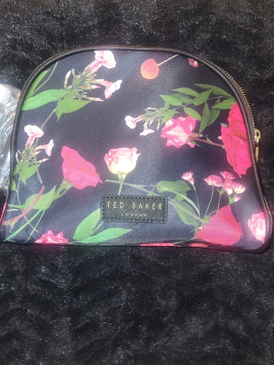 Ted Baker Handbags - Ted Baker Black Floral Zip Cosmetic Case with Pink Roses